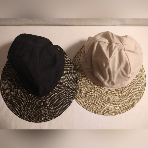 WHITE STAGG UV PROTECTION LARGE BRIM SUN CAPS WITH ADJUSTABLE BACK BOWTIE (NWOT) - Picture 5 of 5